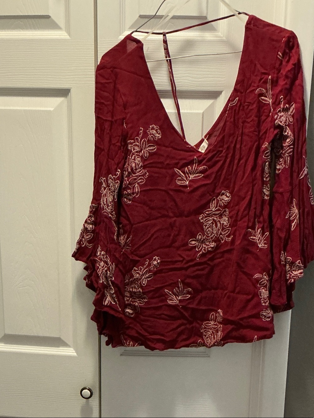 mts Burgundy Floral V-Neck Bell Sleeve Tunic